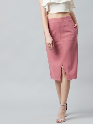 ATHENA Solid Women Pencil Pink Skirt