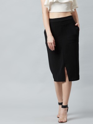 ATHENA Solid Women Pencil Black Skirt