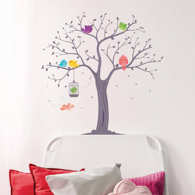 Asian Paints 55 cm Cute Singing Birds on Tree Vinyl Wall Removable Sticker(Pack of 1)