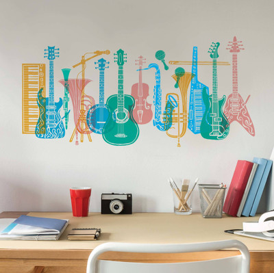 Asian Paints 57 cm Rock & Roll Music Instruments Vinyl Wall Sicker Removable Sticker(Pack of 1)