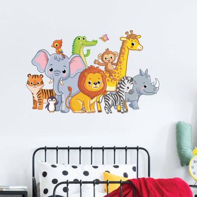 Asian Paints 52 cm Cute Baby Animal Zoo Vinyl Wall Sicker Removable Sticker(Pack of 1)