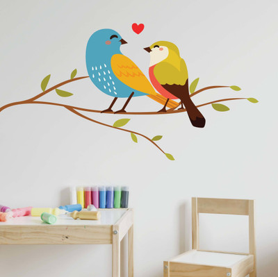 Asian Paints 76 cm Colourful Love Birds Vinyl Wall Removable Sticker(Pack of 1)