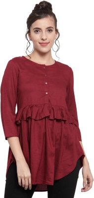 Tunic Nation Casual Regular Sleeve Solid Women Maroon Top