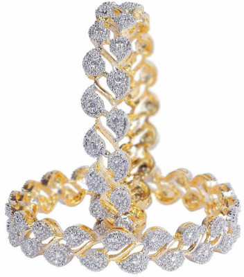 T4 JEWELS Brass Cubic Zirconia Silver Coated Bangle Set(Pack of 2)