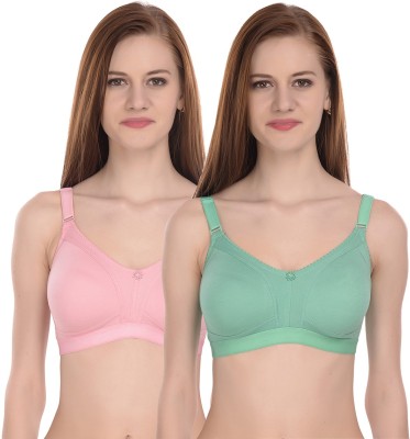 ELINA Women T-Shirt Non Padded Bra(Pink, Light Green)