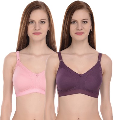 ELINA Women T-Shirt Non Padded Bra(Purple, Pink)