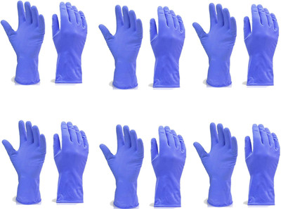 MDP Sales Flock line Reusable Rubber Hand Gloves (Blue) - 6pc Wet and Dry Glove Set(Free Size Pack of 6)
