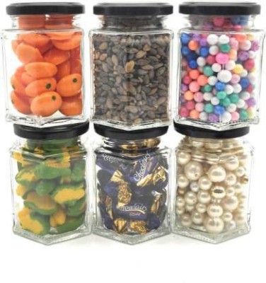 Eleven Pi Glass Cookie Jar  - 250 ml(Pack of 6, White, Black)