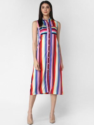 STYLESTONE Women Shirt Multicolor Midi/Calf Length Dress