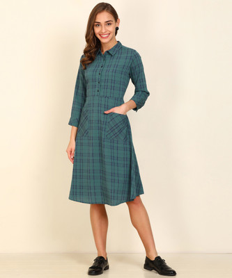 AND Women A-line Green, Blue Dress