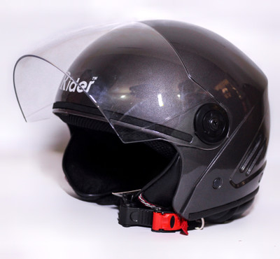 RIDER OPEN FACE TECH NEW GREY Motorbike Helmet(Grey, Black)