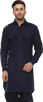 Hangup Men Solid Pathani Kurta(Blue)