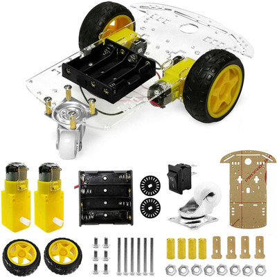 Manushre Manas Enterprises DIY Robot Smart Car Chassis Kit with Speed Encoder, 2 Wheels and Battery Box (2 Wheels) Educational Electronic Hobby Kit