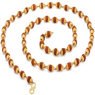 CVS Enterprises Golden Cap Rudraksha Mala Rudraksha Mala 5mukhi Rudraksh 5mm (36 Beds ) Gold-plated Plated Brass Necklace