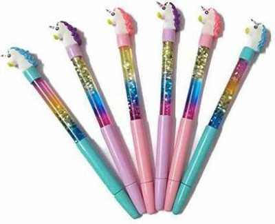 Giftshub Magic Liquid Glitter Gel Gel Pen(Pack of 6, Ink Color - Blue)