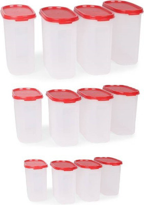 TUPPERWARE Plastic Grocery Container  - 1100 ml, 1700 ml, 2300 ml(Pack of 12, Red)
