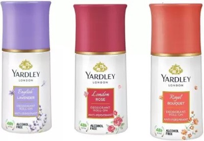 Yardley London English Lavender,Royal Bouquet , London Rose Deodorant Roll-on Deodorant Roll-on  -  For Men & Women(150 ml, Pack of 3)