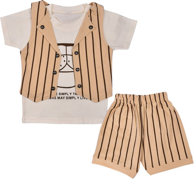 Wishkaro Baby Boys Party(Festive) T-shirt Shorts(Beige)
