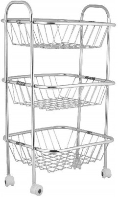 Dream Mart 3 Layer Square Vegetable and Fruit Trolley/Basket/Stand For Modern Kitchen Storage Rack Stainless Steel Kitchen Trolley Stainless Steel Kitchen Trolley(DIY(Do-It-Yourself))