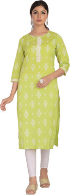 Jaipur Attire Women Floral Print Straight Kurta(Light Green)