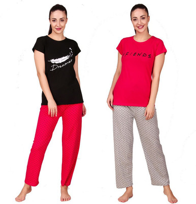 ANIXA Women Printed Multicolor Top & Pyjama Set