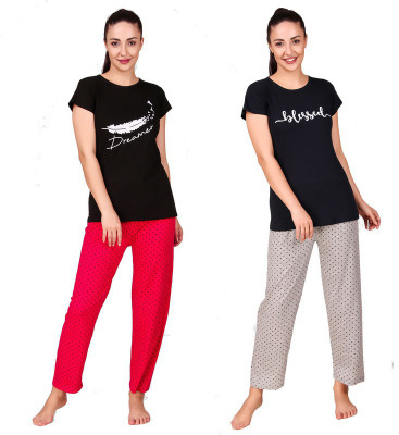 ANIXA Women Printed Multicolor Top & Pyjama Set