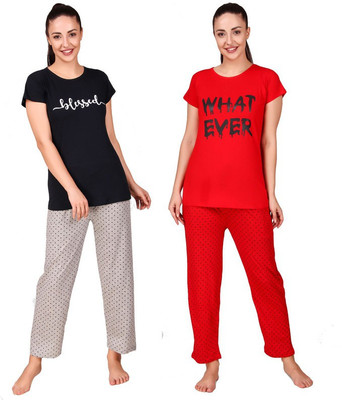 Fit N Fine Women Printed Multicolor Top & Pyjama Set