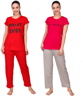 ANIXA Women Printed Multicolor Top & Pyjama Set