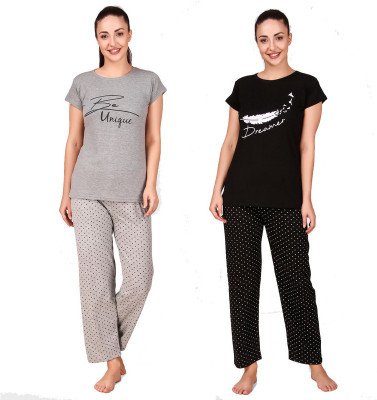 ANIXA Women Printed Multicolor Top & Pyjama Set