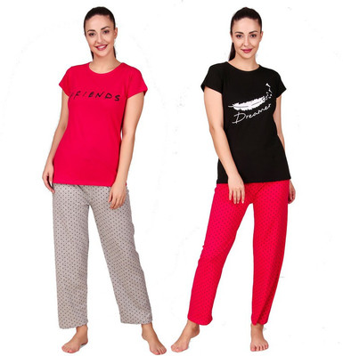 Fit N Fine Women Printed Multicolor Top & Pyjama Set
