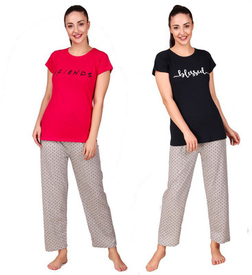 ANIXA Women Printed Multicolor Top & Pyjama Set