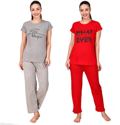 ANIXA Women Printed Multicolor Top & Pyjama Set