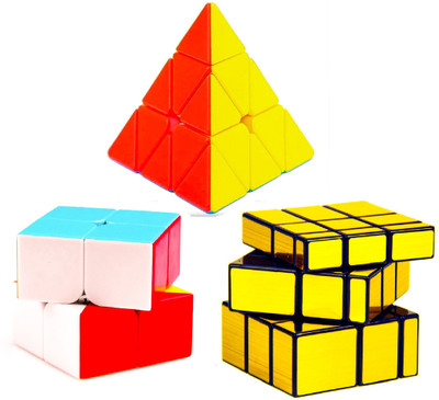 D ETERNAL Speed Cube Combo Set of 2x2 Pyraminx Pyramid Triangle & Mirror Puzzle(3 Pieces)