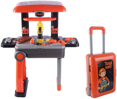 Dev Enterprise Portable 2 in 1 Deluxe Tool Set Cum Briefcase Tool Kit for Kid's with Suitcase Trolley , 46 Accessories