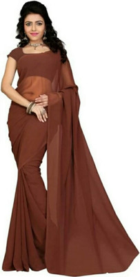 MINE CHOICE Solid/Plain Daily Wear Georgette Saree(Brown)