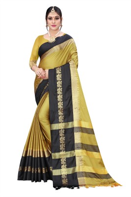 VK UNIQ Woven Bollywood Cotton Silk Saree(Green, Black)