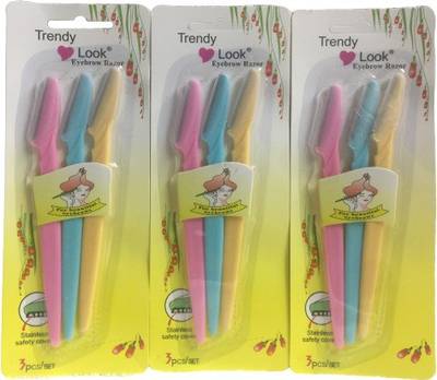 PLANETONE Trendy look Hair Removal Shaving Trimmer Eyebrow Shaping Razor (3 X 3 = 9 RAZORS) (Pack of 3)