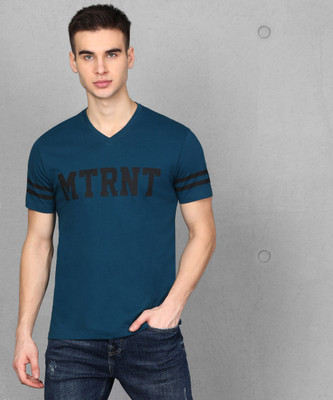 Metronaut Printed Men V Neck Green T-Shirt