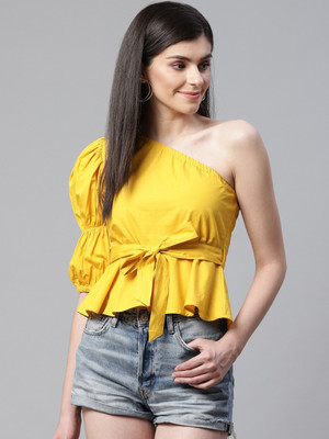 STREET9 Casual 3/4 Sleeve Solid Women Yellow Top