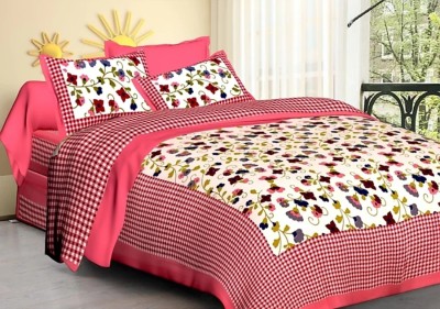 Soft Double Cotton Bed sheet 144 TC Cotton Double Floral Flat Bedsheet(Pack of 1, Pink)