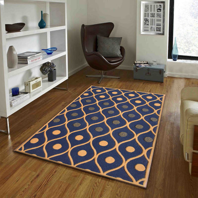 PRESTO Blue, Gold Wool Carpet(3 ft,  X 5 ft, Rectangle)