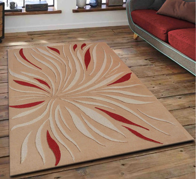 PRESTO Beige, Red Wool Carpet(3 ft,  X 5 ft, Rectangle)
