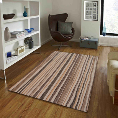 PRESTO Brown, Beige Wool Carpet(4 ft,  X 6 ft, Rectangle)