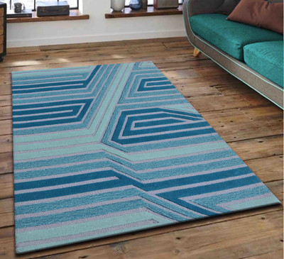 PRESTO Blue Wool Carpet(3 ft,  X 5 ft, Rectangle)