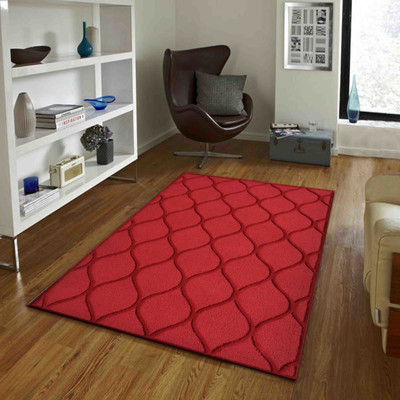 PRESTO Red Wool Carpet(3 ft,  X 5 ft, Rectangle)