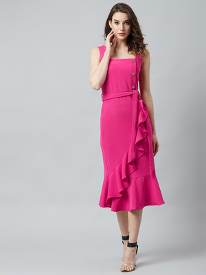 ATHENA Women A-line Pink Midi/Calf Length Dress