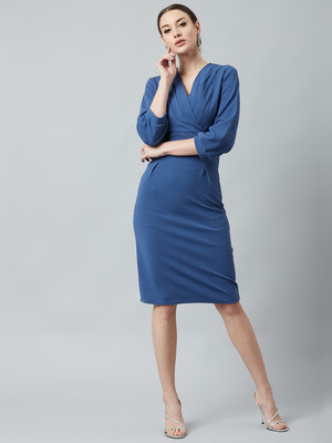 ATHENA Women Sheath Blue Midi/Calf Length Dress