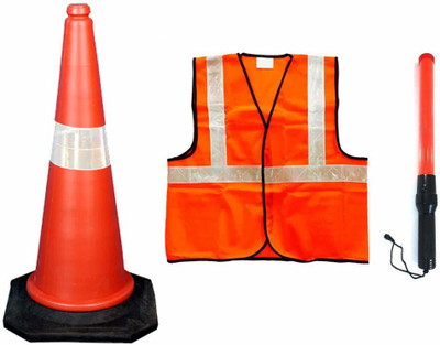 Ladwa Combo 3 Pcs of Orange Reflecting Jacket, Traffic Safety Cone And Traffic Safety light stick Baton with 3 Flashing Modes - (1 X Reflective Jacket + 1 X Baton + 1 X Traffic Safety Cone) Emergency Sign(Reflective Sign)