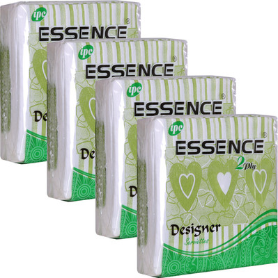 ESSENCE Tissue Paper Napkins 2 Ply Designs Printed Party Napkins Green - 50 Serviettes (Pack of 4) Green Paper Napkins(4 Sheets)