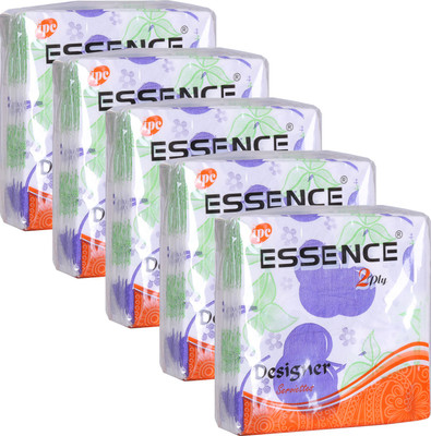 ESSENCE Tissue Paper Napkins 2 Ply Designs Printed Party Napkins Orange - 50 Serviettes (Pack of 5) Orange Paper Napkins(5 Sheets)